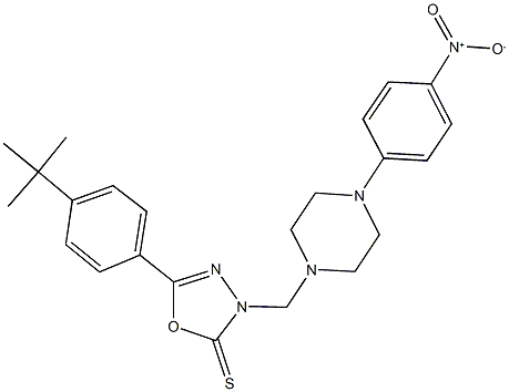 5-(4-tert-butylphenyl)-3-[(4-{4-nitrophenyl}-1-piperazinyl)methyl]-1,3,4-oxadiazole-2(3H)-thione 结构式