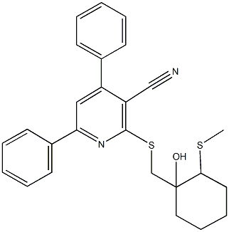 2-({[1-hydroxy-2-(methylsulfanyl)cyclohexyl]methyl}sulfanyl)-4,6-diphenylnicotinonitrile 结构式