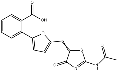 2-(5-{[2-(acetylimino)-4-oxo-1,3-thiazolidin-5-ylidene]methyl}-2-furyl)benzoic acid 结构式