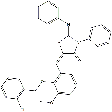 5-{2-[(2-chlorobenzyl)oxy]-3-methoxybenzylidene}-3-phenyl-2-(phenylimino)-1,3-thiazolidin-4-one 结构式