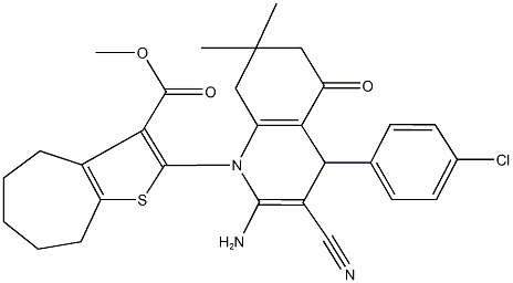 methyl 2-(2-amino-4-(4-chlorophenyl)-3-cyano-7,7-dimethyl-5-oxo-5,6,7,8-tetrahydro-1(4H)-quinolinyl)-5,6,7,8-tetrahydro-4H-cyclohepta[b]thiophene-3-carboxylate 结构式