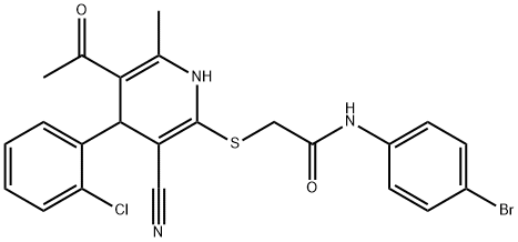 2-{[5-acetyl-4-(2-chlorophenyl)-3-cyano-6-methyl-1,4-dihydro-2-pyridinyl]sulfanyl}-N-(4-bromophenyl)acetamide 结构式