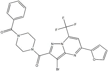 2-[(4-benzoyl-1-piperazinyl)carbonyl]-3-bromo-5-(2-furyl)-7-(trifluoromethyl)pyrazolo[1,5-a]pyrimidine 结构式