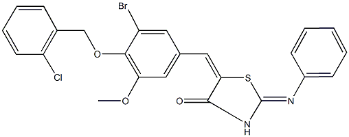 5-{3-bromo-4-[(2-chlorobenzyl)oxy]-5-methoxybenzylidene}-2-(phenylimino)-1,3-thiazolidin-4-one 结构式