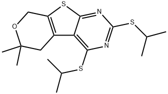 2,4-bis(isopropylsulfanyl)-6,6-dimethyl-5,8-dihydro-6H-pyrano[4',3':4,5]thieno[2,3-d]pyrimidine 结构式