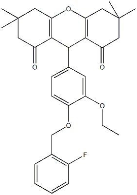 9-{3-ethoxy-4-[(2-fluorobenzyl)oxy]phenyl}-3,3,6,6-tetramethyl-3,4,5,6,7,9-hexahydro-1H-xanthene-1,8(2H)-dione 结构式