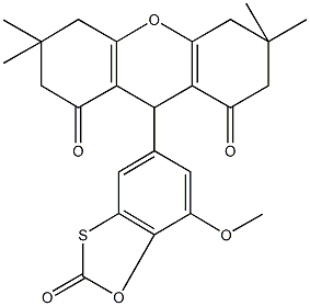 9-(7-methoxy-2-oxo-1,3-benzoxathiol-5-yl)-3,3,6,6-tetramethyl-3,4,5,6,7,9-hexahydro-1H-xanthene-1,8(2H)-dione 结构式