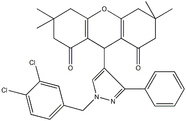 9-[1-(3,4-dichlorobenzyl)-3-phenyl-1H-pyrazol-4-yl]-3,3,6,6-tetramethyl-3,4,5,6,7,9-hexahydro-1H-xanthene-1,8(2H)-dione 结构式