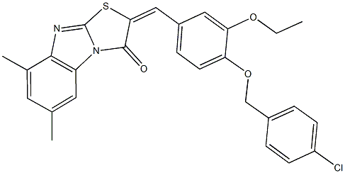 2-{4-[(4-chlorobenzyl)oxy]-3-ethoxybenzylidene}-6,8-dimethyl[1,3]thiazolo[3,2-a]benzimidazol-3(2H)-one 结构式