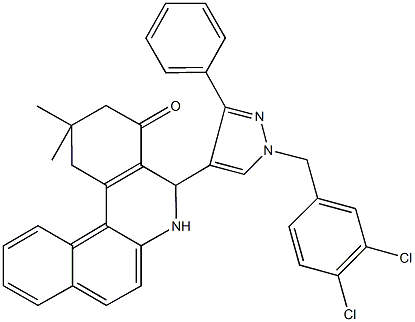 5-[1-(3,4-dichlorobenzyl)-3-phenyl-1H-pyrazol-4-yl]-2,2-dimethyl-2,3,5,6-tetrahydrobenzo[a]phenanthridin-4(1H)-one 结构式