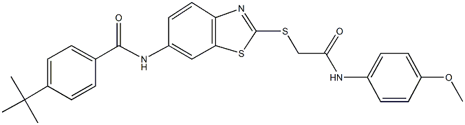 4-tert-butyl-N-(2-{[2-(4-methoxyanilino)-2-oxoethyl]sulfanyl}-1,3-benzothiazol-6-yl)benzamide 结构式