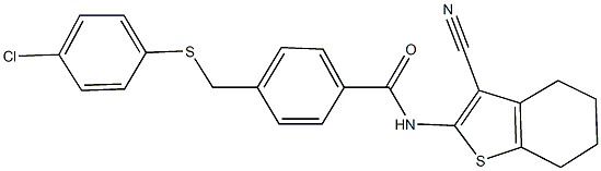 4-{[(4-chlorophenyl)sulfanyl]methyl}-N-(3-cyano-4,5,6,7-tetrahydro-1-benzothien-2-yl)benzamide 结构式