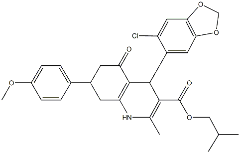 isobutyl 4-(6-chloro-1,3-benzodioxol-5-yl)-7-(4-methoxyphenyl)-2-methyl-5-oxo-1,4,5,6,7,8-hexahydro-3-quinolinecarboxylate 结构式