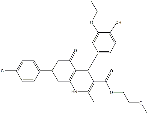 2-methoxyethyl 7-(4-chlorophenyl)-4-(3-ethoxy-4-hydroxyphenyl)-2-methyl-5-oxo-1,4,5,6,7,8-hexahydro-3-quinolinecarboxylate 结构式