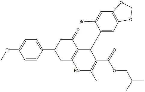 isobutyl 4-(6-bromo-1,3-benzodioxol-5-yl)-7-(4-methoxyphenyl)-2-methyl-5-oxo-1,4,5,6,7,8-hexahydro-3-quinolinecarboxylate 结构式