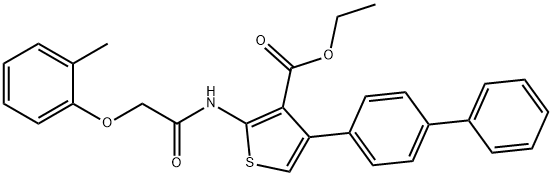 ethyl 4-[1,1'-biphenyl]-4-yl-2-{[(2-methylphenoxy)acetyl]amino}-3-thiophenecarboxylate 结构式