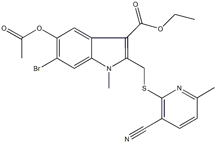 ethyl 5-(acetyloxy)-6-bromo-2-{[(3-cyano-6-methyl-2-pyridinyl)sulfanyl]methyl}-1-methyl-1H-indole-3-carboxylate 结构式