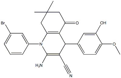 2-amino-1-(3-bromophenyl)-4-(3-hydroxy-4-methoxyphenyl)-7,7-dimethyl-5-oxo-1,4,5,6,7,8-hexahydro-3-quinolinecarbonitrile 结构式