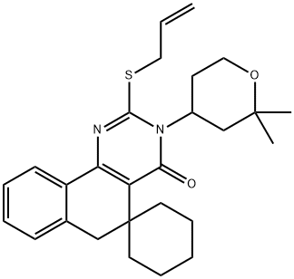 2-(allylsulfanyl)-3-(2,2-dimethyltetrahydro-2H-pyran-4-yl)-5,6-dihydrospiro(benzo[h]quinazoline-5,1'-cyclohexane)-4(3H)-one 结构式