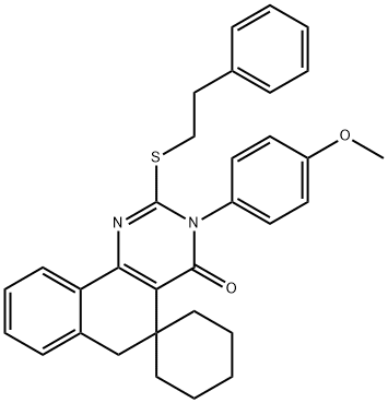 3-(4-methoxyphenyl)-2-[(2-phenylethyl)sulfanyl]-5,6-dihydrospiro(benzo[h]quinazoline-5,1'-cyclohexane)-4(3H)-one 结构式