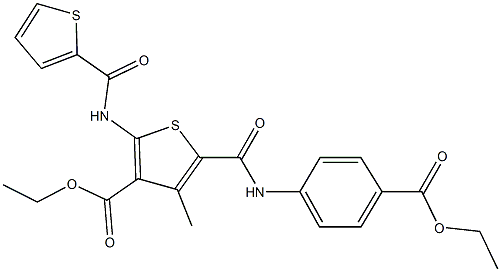 ethyl 5-[({4-[(ethyloxy)carbonyl]phenyl}amino)carbonyl]-4-methyl-2-[(thien-2-ylcarbonyl)amino]thiophene-3-carboxylate 结构式