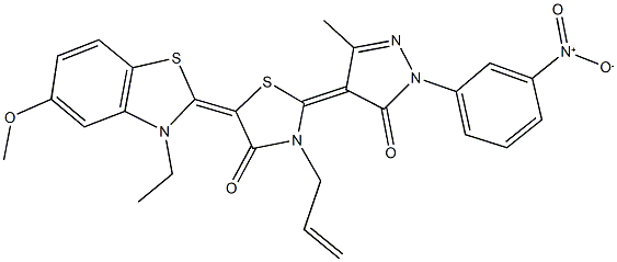 3-allyl-5-(3-ethyl-5-methoxy-1,3-benzothiazol-2(3H)-ylidene)-2-(1-{3-nitrophenyl}-3-methyl-5-oxo-1,5-dihydro-4H-pyrazol-4-ylidene)-1,3-thiazolidin-4-one 结构式