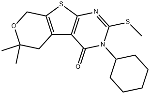 3-cyclohexyl-6,6-dimethyl-2-(methylsulfanyl)-3,5,6,8-tetrahydro-4H-pyrano[4',3':4,5]thieno[2,3-d]pyrimidin-4-one 结构式