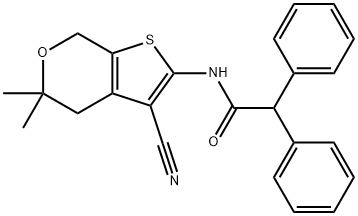 N-(3-cyano-5,5-dimethyl-4,7-dihydro-5H-thieno[2,3-c]pyran-2-yl)-2,2-diphenylacetamide 结构式