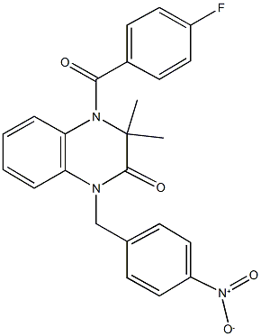 4-(4-fluorobenzoyl)-1-{4-nitrobenzyl}-3,3-dimethyl-3,4-dihydro-2(1H)-quinoxalinone 结构式