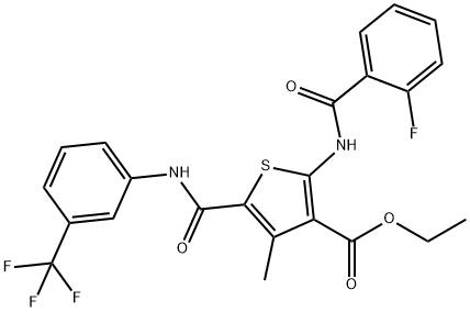 ethyl 2-[(2-fluorobenzoyl)amino]-4-methyl-5-{[3-(trifluoromethyl)anilino]carbonyl}-3-thiophenecarboxylate 结构式