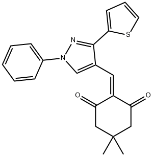 5,5-dimethyl-2-{[1-phenyl-3-(2-thienyl)-1H-pyrazol-4-yl]methylene}-1,3-cyclohexanedione 结构式