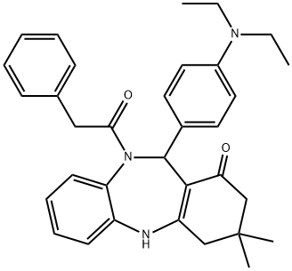 11-[4-(diethylamino)phenyl]-3,3-dimethyl-10-(phenylacetyl)-2,3,4,5,10,11-hexahydro-1H-dibenzo[b,e][1,4]diazepin-1-one 结构式