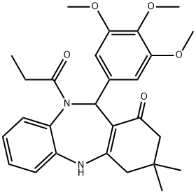 3,3-dimethyl-10-propionyl-11-(3,4,5-trimethoxyphenyl)-2,3,4,5,10,11-hexahydro-1H-dibenzo[b,e][1,4]diazepin-1-one 结构式