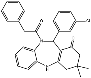 11-(3-chlorophenyl)-3,3-dimethyl-10-(phenylacetyl)-2,3,4,5,10,11-hexahydro-1H-dibenzo[b,e][1,4]diazepin-1-one 结构式