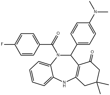 11-[4-(dimethylamino)phenyl]-10-(4-fluorobenzoyl)-3,3-dimethyl-2,3,4,5,10,11-hexahydro-1H-dibenzo[b,e][1,4]diazepin-1-one 结构式