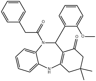 11-(2-methoxyphenyl)-3,3-dimethyl-10-(phenylacetyl)-2,3,4,5,10,11-hexahydro-1H-dibenzo[b,e][1,4]diazepin-1-one 结构式