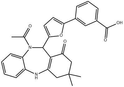 3-[5-(10-acetyl-3,3-dimethyl-1-oxo-2,3,4,5,10,11-hexahydro-1H-dibenzo[b,e][1,4]diazepin-11-yl)-2-furyl]benzoic acid 结构式