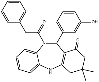 11-(3-hydroxyphenyl)-3,3-dimethyl-10-(phenylacetyl)-2,3,4,5,10,11-hexahydro-1H-dibenzo[b,e][1,4]diazepin-1-one 结构式