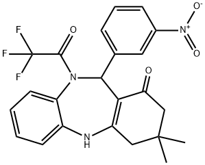 11-{3-nitrophenyl}-3,3-dimethyl-10-(trifluoroacetyl)-2,3,4,5,10,11-hexahydro-1H-dibenzo[b,e][1,4]diazepin-1-one 结构式