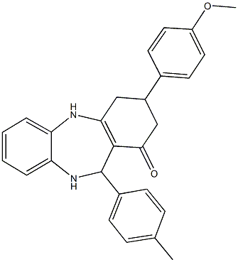 3-(4-methoxyphenyl)-11-(4-methylphenyl)-2,3,4,5,10,11-hexahydro-1H-dibenzo[b,e][1,4]diazepin-1-one 结构式