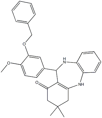 11-[3-(benzyloxy)-4-methoxyphenyl]-3,3-dimethyl-2,3,4,5,10,11-hexahydro-1H-dibenzo[b,e][1,4]diazepin-1-one 结构式