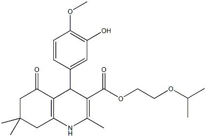 2-isopropoxyethyl 4-(3-hydroxy-4-methoxyphenyl)-2,7,7-trimethyl-5-oxo-1,4,5,6,7,8-hexahydro-3-quinolinecarboxylate 结构式