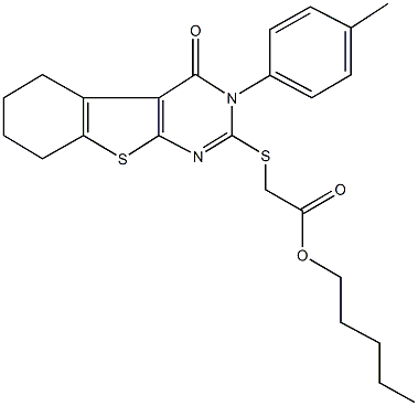 pentyl {[3-(4-methylphenyl)-4-oxo-3,4,5,6,7,8-hexahydro[1]benzothieno[2,3-d]pyrimidin-2-yl]sulfanyl}acetate 结构式