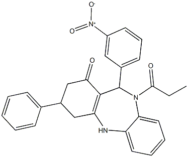 11-{3-nitrophenyl}-3-phenyl-10-propionyl-2,3,4,5,10,11-hexahydro-1H-dibenzo[b,e][1,4]diazepin-1-one 结构式