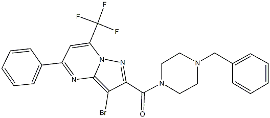 2-[(4-benzyl-1-piperazinyl)carbonyl]-3-bromo-5-phenyl-7-(trifluoromethyl)pyrazolo[1,5-a]pyrimidine 结构式