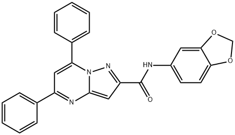 N-(1,3-benzodioxol-5-yl)-5,7-diphenylpyrazolo[1,5-a]pyrimidine-2-carboxamide 结构式