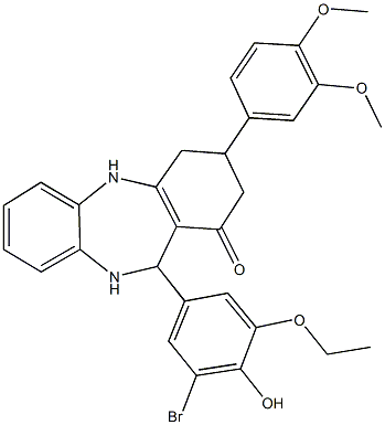 11-(3-bromo-5-ethoxy-4-hydroxyphenyl)-3-(3,4-dimethoxyphenyl)-2,3,4,5,10,11-hexahydro-1H-dibenzo[b,e][1,4]diazepin-1-one 结构式