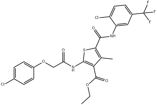 ethyl 2-{[(4-chlorophenoxy)acetyl]amino}-5-{[2-chloro-5-(trifluoromethyl)anilino]carbonyl}-4-methylthiophene-3-carboxylate 结构式