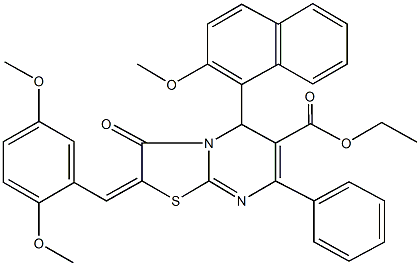 ethyl 2-(2,5-dimethoxybenzylidene)-5-(2-methoxy-1-naphthyl)-3-oxo-7-phenyl-2,3-dihydro-5H-[1,3]thiazolo[3,2-a]pyrimidine-6-carboxylate 结构式