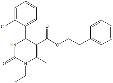 2-phenylethyl 4-(2-chlorophenyl)-1-ethyl-6-methyl-2-oxo-1,2,3,4-tetrahydro-5-pyrimidinecarboxylate 结构式